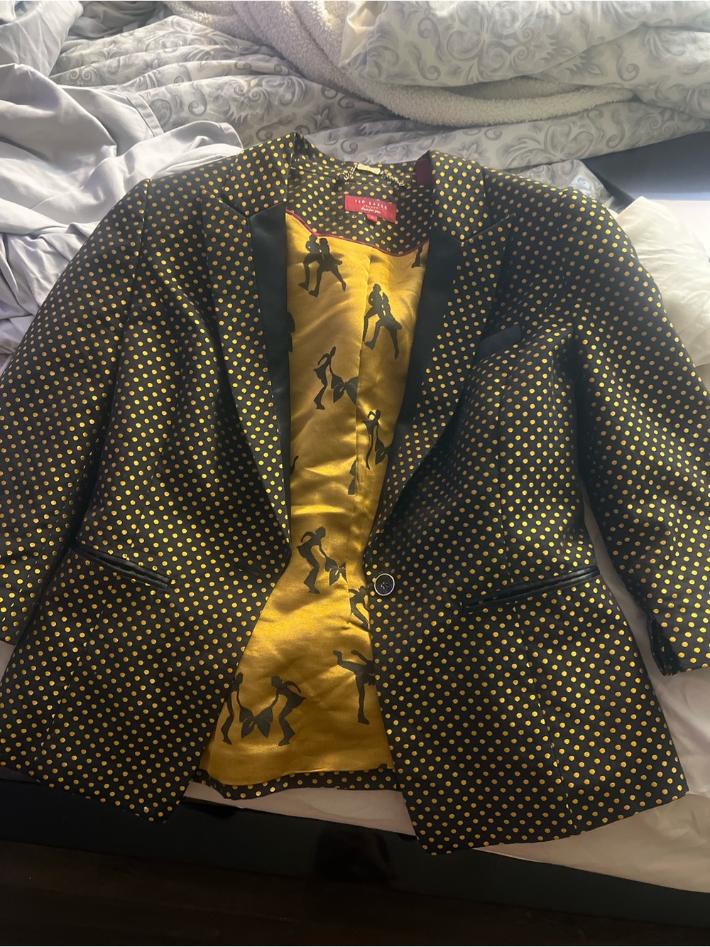 Ted Baker Black Blazer with Gold Polka Dots